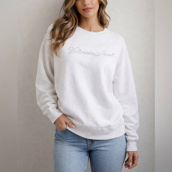 Victoria's Secret Sweaters - Vintage 2008 Victoria's Secret Rhinestone Logo Sweatshirt White Y2K Women's
